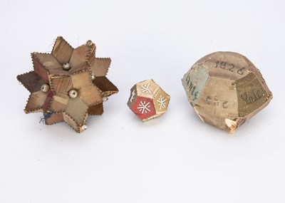 Lot 567 - Three 19th century patchwork, pin and card pincushions