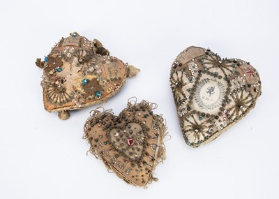 Lot 571 - Three 1st World War sweetheart heart-shaped pincushions