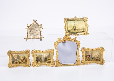 Lot 642 - German gilt metal dolls’ house pictures and mirror