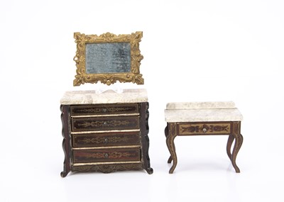 Lot 643 - Two Waltershausen type marble topped dolls’ house furniture