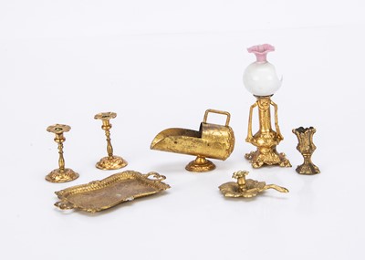 Lot 644 - German gilt metal dolls’ house chattels