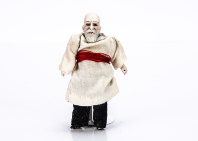 Lot 646 - A rare German bisque headed dolls' house elderly man doll with long moulded beard