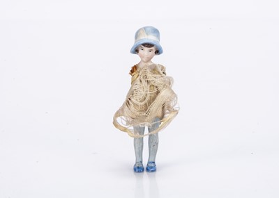 Lot 650 - A rare Hertwig all-bisque dolls’ house girl doll with cloche hat and blue sockings