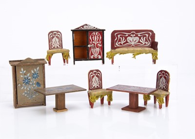 Lot 692 - German transfer or stencil decorated dolls’ house furniture