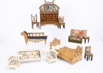 Lot 695 - Larger scale dolls’ house furniture