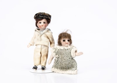 Lot 698 - Two German all-bisque dolls’ house dolls