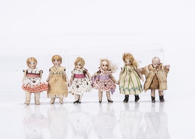 Lot 747 - Six small German all-bisque dolls’ house dolls