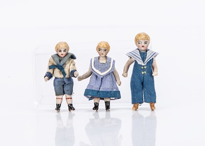 Lot 748 - Three small German all-bisque dolls’ house dolls