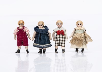 Lot 750 - Four small German all-bisque dolls’ house dolls