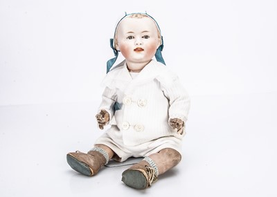 Lot 794 - A rare Gebruder Heubach 8649 character baby with moulded bonnet