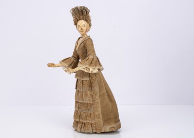 Lot 806 - A very rare late 18th century Continental wooden doll with two-way jointed neck