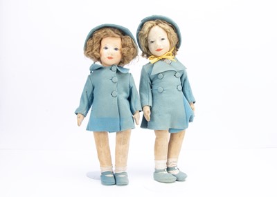 Lot 859 - A rare Chad Valley Princess Elizabeth and Margaret Rose cloth dolls