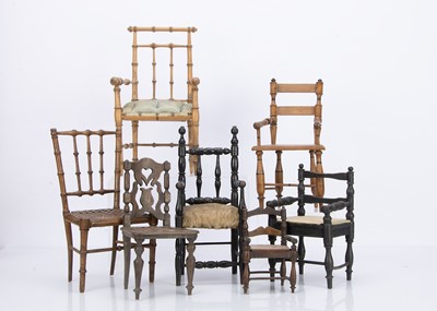 Lot 907 - Seven small doll’s chairs