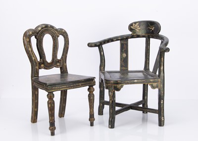 Lot 909 - Two recent East Asian black painted children’s chairs