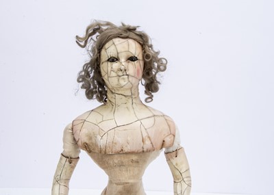 Lot 925 - An 19th century wax over papier-mâché doll with sleep eye mechanism