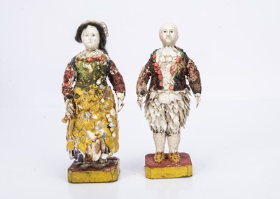 Lot 936 - A mid 19th century papier-mâché and shell couple