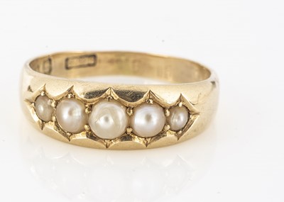 Lot 34 - A Victorian 18ct gold Scottish freshwater pearl five stone ring