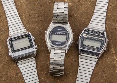 Lot 373 - Three c1980s Casio stainless steel digital wristwatches