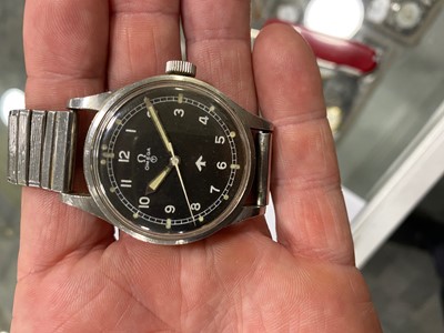 Lot 377 - An early 1950s Omega Military Issue RAF Pilot's "Fat Arrow" stainless steel wristwatch