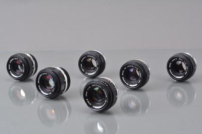 Lot 119 - Six Olympus OM 50mm f/1.8 Zuiko Lenses