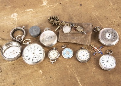 Lot 406 - A group of various damaged silver pocket watches and related items