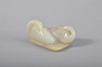 Lot 115 - A Chinese jadeite jade carving of two sleeping cranes