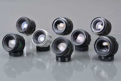 Lot 294 - Eight Helios M42 Mount Prime Lenses