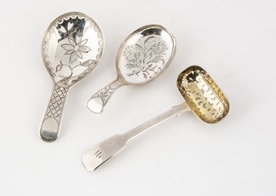 Lot 418 - Three George III period and later silver sifter spoons