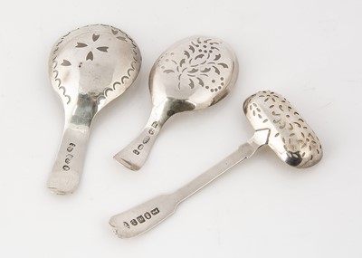 Lot 418 - Three George III period and later silver sifter spoons