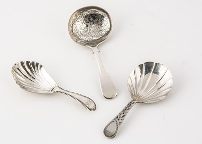 Lot 421 - Three Georgian period silver tea caddy spoons