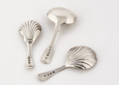 Lot 421 - Three Georgian period silver tea caddy spoons