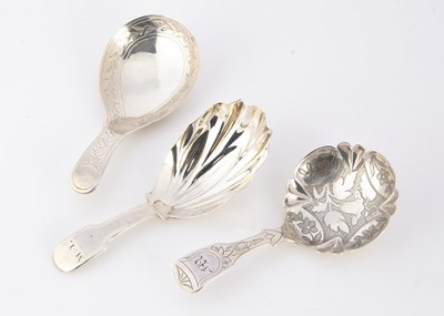 Lot 432 - Three Georgian period silver tea caddy spoons