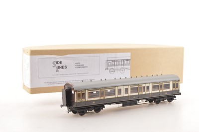 Lot 125 - Side Lines Kit Built Finescale 0 Gauge LNWR Elliptical brown & white lined 1st/ 3rd side Corridor Passenger coach