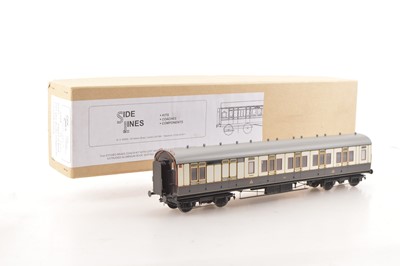 Lot 128 - Side Lines Kit Built Finescale 0 Gauge LNWR Elliptical roof brown & white lined 1st/ 3rd side Corridor Brake end Passenger coach