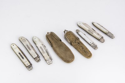Lot 453 - Six Georgian and Victorian silver and mother of pearl pocket knives