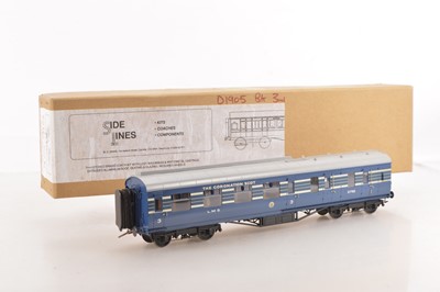 Lot 159 - Side Lines Kit Built Finescale 0 Gauge 57ft LMS Coronation Scot blue lined with silver stripes corridor brake 3rd coach.