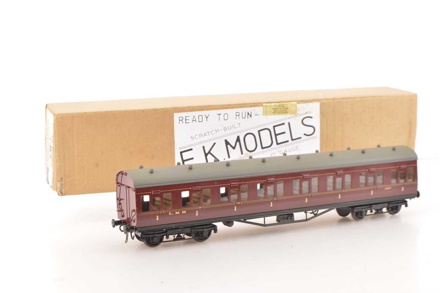 Lot 164 - E.K Models Scratch/ Kit-built 0 Gauge Finescale Period 3 Stanier 57ft LMS maroon lined Suburban all 1st coach