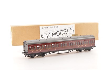 Lot 166 - E.K Models Scratch/ Kit-built 0 Gauge Finescale Period 3 Stanier 57ft LMS maroon lined Suburban all 1st/3rd coach