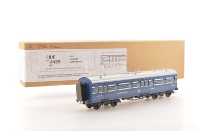 Lot 176 - Side Lines Kit Built Finescale 0 Gauge 50ft LMS Coronation Scot blue lined with silver stripes Kitchen Car.