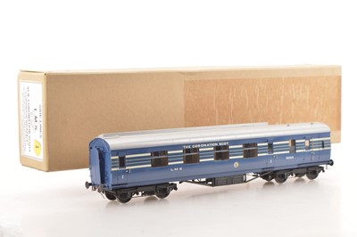 Lot 178 - Side Lines Kit Built Finescale 0 Gauge 57ft LMS Coronation Scot blue lined with silver stripes 57ft All 1st Brake end coach.