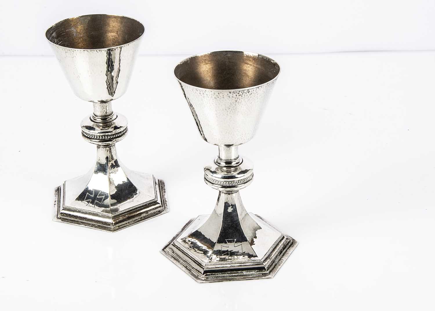 Lot 466 - A good pair of late 1950s silver ecclesiastical chalices by H.F & Co Ltd