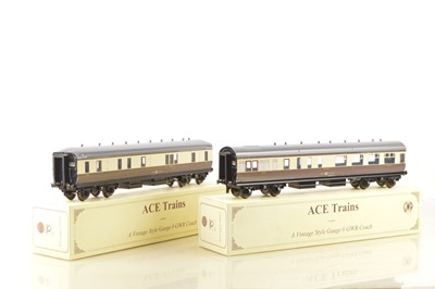 Lot 395 - Pair of ACE Trains 0 Gauge C12 Hawksworth GWR chocolate and cream Coaches