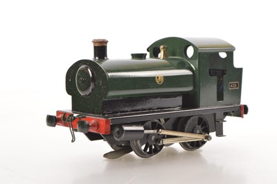 Lot 432 - Highfield Models 0 Gauge 0-4-0 Industrial Saddle Tank Loco unlined GWR green No.429, 2/3rail electric