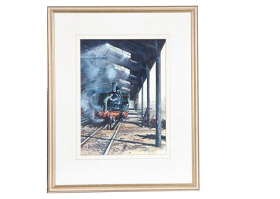 Lot 533 - Watercolour Scene in An Engine Shed by Paul Honeywill