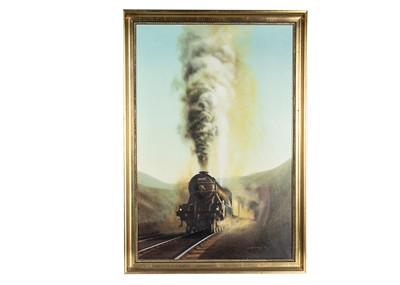 Lot 534 - Oil on Canvas Steam Freight Train By Eric Bottomley