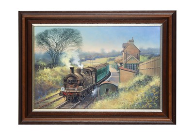 Lot 544 - Oil on Board Scene Depicting a BR Southern Branchline Passenger Train by Barrie A F Clark