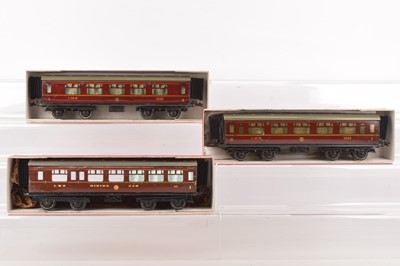 Lot 581 - Hornby 0 Gauge trio of LMS Corridor coaches