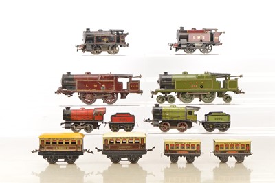 Lot 596 - Hornby 0 Gauge mixed group of Pre and Post war Clockwork Locomotives and Rolling stock