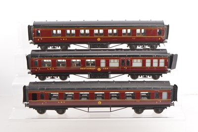 Lot 654 - Exley 0 Gauge Trio of LMS coaches consisting of