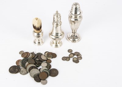 Lot 502 - Three items of Art Deco silver and a small quantity of coins